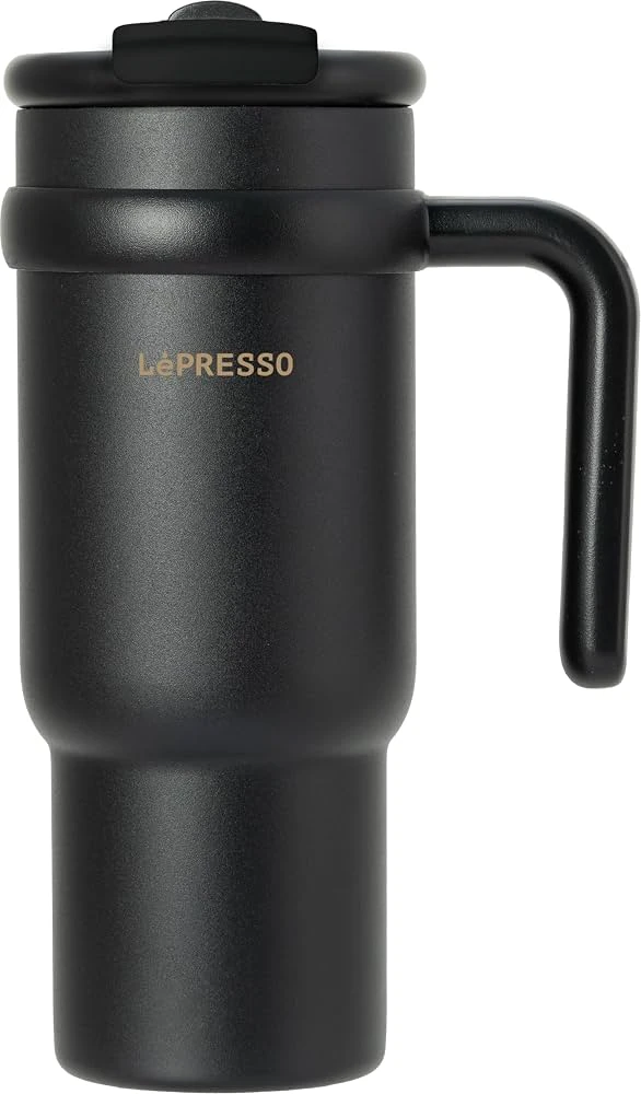 LePresso Coffe Mug with Stainless Straw 900ML-Black (Coffe termos)